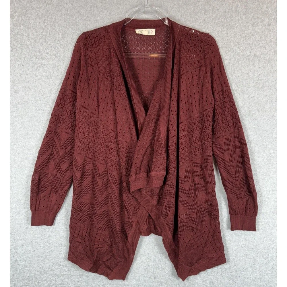 Pink Rose Cardigan Womens Small Open Front Knit Boho Lightweight Sweater